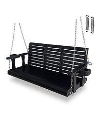 Mega Casa Wooden Porch Swing 3-Seater, High Backrest and Deep Seat, Bench with Cupholders, for Outdoor Patio Garden (Cedar Tone, 5 Ft Extra Larg