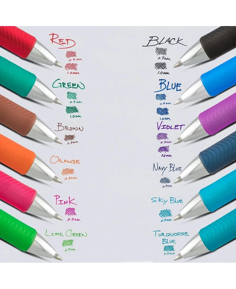 Pentel EnerGel Rtx Refillable Liquid Gel Pen, (0.7mm) Assorted Ink 12-pk