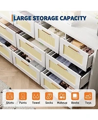 gaomon 10 Drawer Rattan Dresser for Bedroom, Modern Farmhouse Wooden Storage Cabinet with Handles