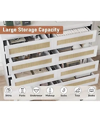 gaomon 8 Drawer Rattan Dresser for Bedroom, Double Wood Chest of Drawers Tv Stand