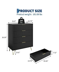 gaomon Fluted 4 Drawer Dresser for Bedroom Wide Wood Chest with Metal Handles Storage Cabinet