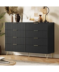 gaomon Fluted 8 Drawer Dresser for Bedroom, 55" Wide Wood Chest with Metal Handles Storage Cabinet