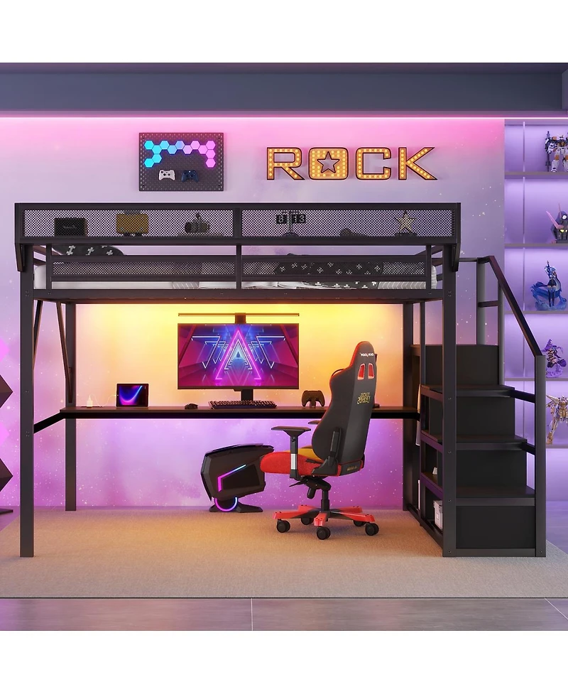 Streamdale Furniture Loft Bed with Desk, Stairs, Charging Station