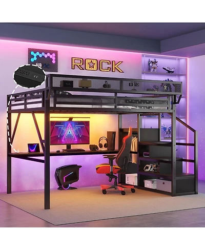 Streamdale Furniture Loft Bed with Desk, Stairs, Charging Station
