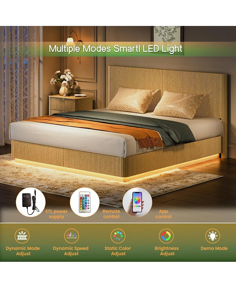 Streamdale Furniture Led Bed Frame, Modern Wood, Curved Lines
