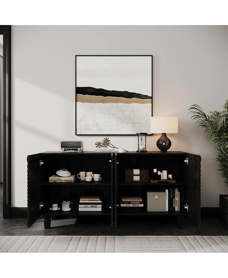 Streamdale Furniture Modern 59" Buffet Sideboard with 4 Sunburst Doors