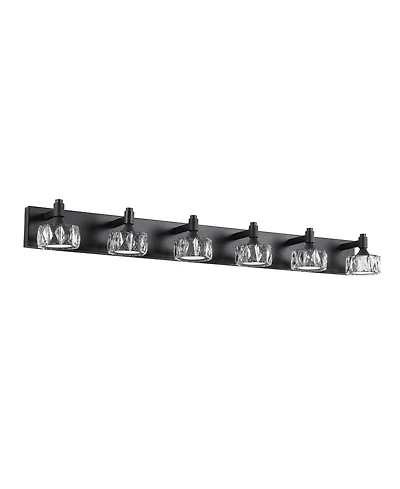 Busdays Modern 6 Light Matte Led Vanity Light Fixture with Crystal Glass Shades Bathroom Wall Sconce for Elegant Contemporary Home Decor