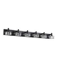 Busdays Modern 6 Light Matte Led Vanity Light Fixture with Crystal Glass Shades Bathroom Wall Sconce for Elegant Contemporary Home Decor
