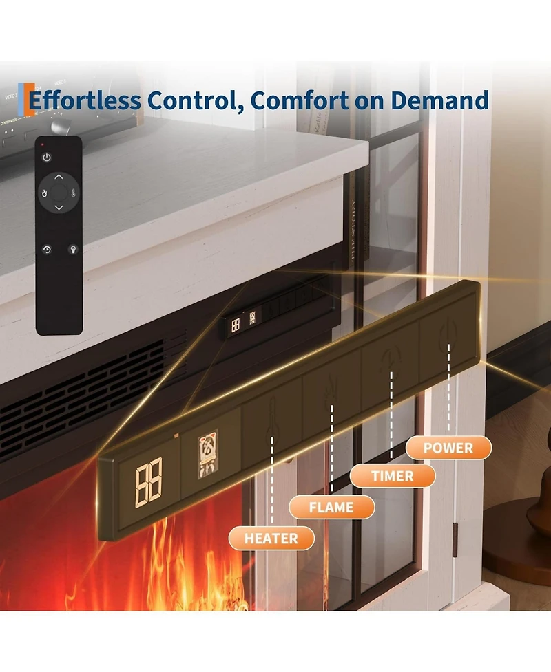 gaomon 59 Fireplace Tv Stand for TVs up to 65, Entertainment Center with 24" 3-Sided Electric Fireplace and Led Lights