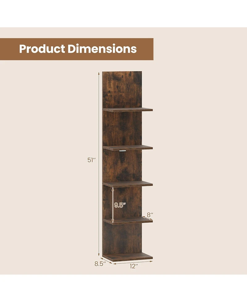 Slickblue 5 Tier Wall Shelf Unit with Wood Grain for Home Storage