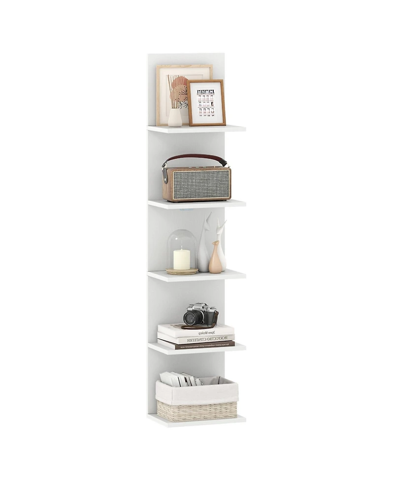 Slickblue 5 Tier Wall Shelf Unit with Wood Grain for Home Storage