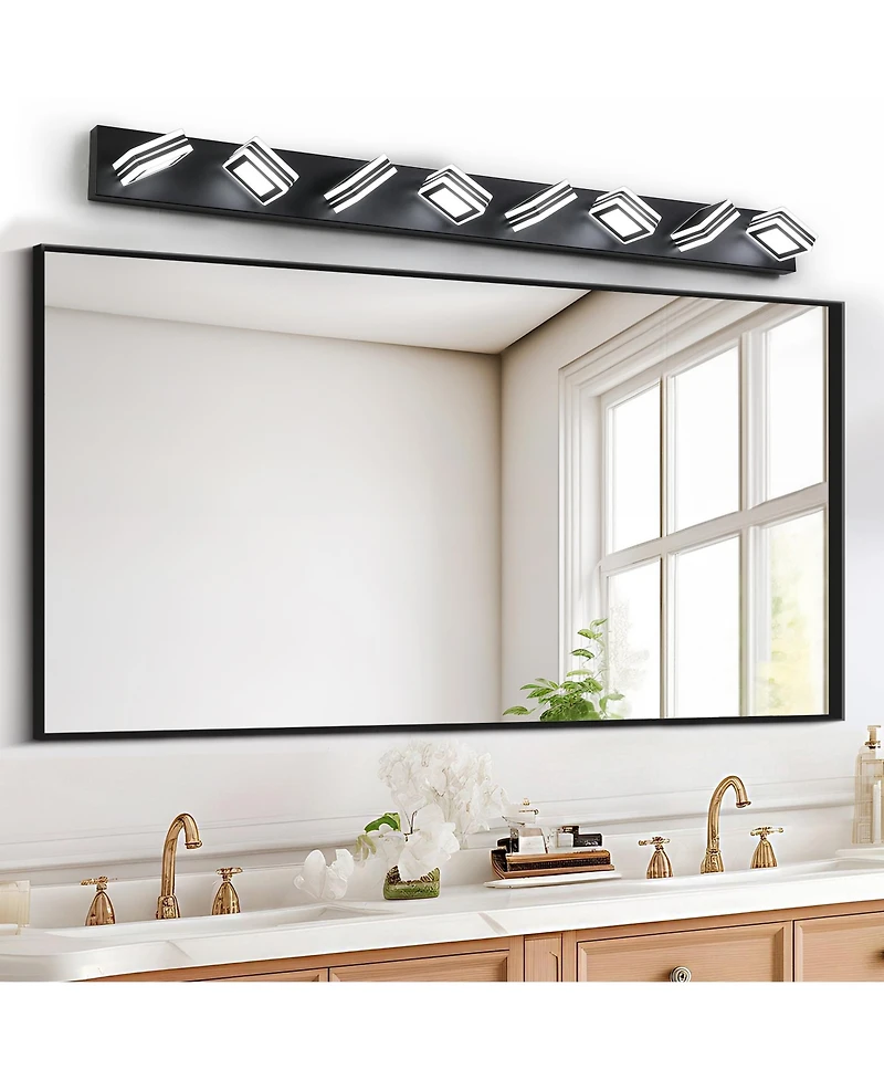 Busdays 52 Inch Modern 8 Light Led Vanity Light Sleek Bathroom Wall Fixture Iron and Acrylic Dimmable for Bathroom Mirror Lighting