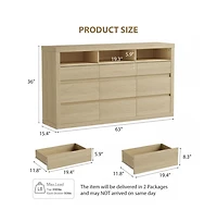 gaomon 9 Drawer Modern Wooden Dresser with 3 Open Shelves, Handleless Storage Chest for Bedroom Living Room