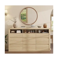 gaomon 9 Drawer Modern Wooden Dresser with 3 Open Shelves, Handleless Storage Chest for Bedroom Living Room