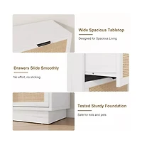 gaomon Rattan 6 Drawer Dresser with Metal Handles, 47" Wide Double Storage Chest for Bedroom Home Office