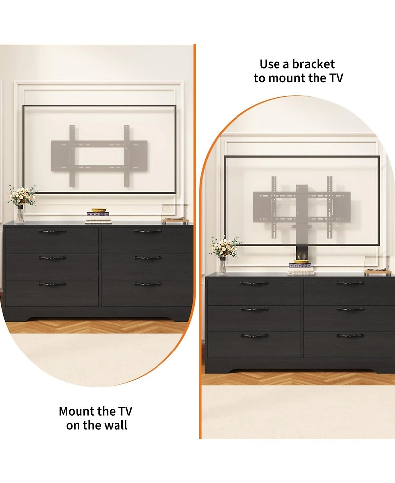 gaomon 47.2 Tv Stand with Mount for Tvs , Media Console with 6 Drawers and Adjustable TV Bracket