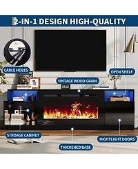 gaomon Fireplace Tv Stand for TVs , Entertainment Center with Electric Fireplace, Led Lights and Cabinets