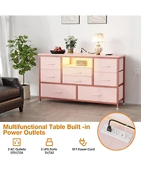 gaomon Tv Stand Dresser with 8 Fabric Drawers, Rgb Led Lights and Power Outlets, Wood-Top Console for TVs up to 55