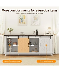 gaomon 66" Farmhouse Tv Stand for TVs up to 75", Media Console with Sliding Barn Doors, Adjustable Shelf and Charging Station