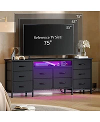 gaomon Tv Stand Dresser with 10 Fabric Drawers for TVs, Entertainment Center with Led Lights and Power Outlets