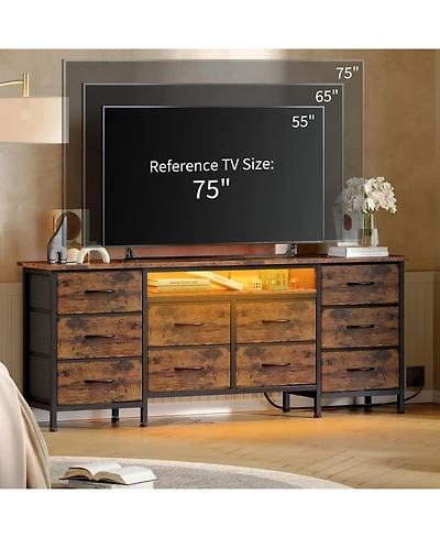 gaomon Tv Stand Dresser with 10 Fabric Drawers for TVs, Entertainment Center with Led Lights and Power Outlets