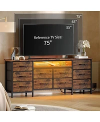 gaomon Tv Stand Dresser with 10 Fabric Drawers for TVs, Entertainment Center with Led Lights and Power Outlets