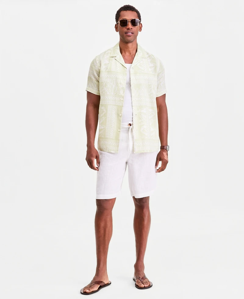 Club Room Men's Tropical Row Camp Collar Linen Short Sleeve Shirt, Macy's Exclusive - Print