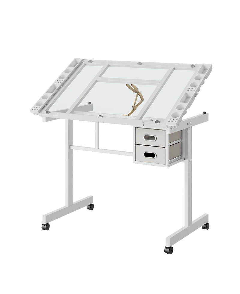 Streamdale Furniture Adjustable Art Desk With 2 Drawers and 4 Wheels