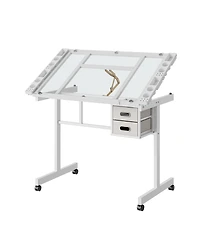 Streamdale Furniture Adjustable Art Desk With 2 Drawers and 4 Wheels
