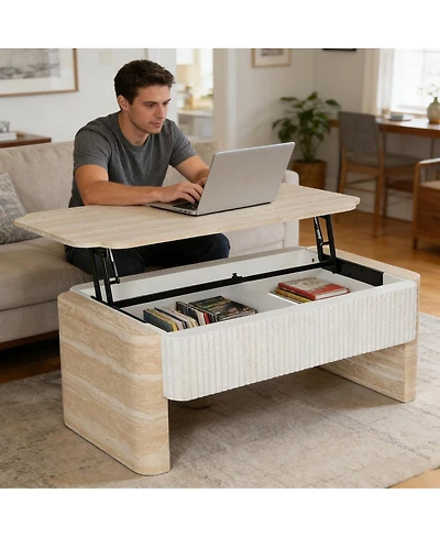 Streamdale Furniture Lift Top Coffee Table, Modern Extendable Wooden Desk with Hidden Storage