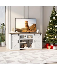 gaomon 70" Farmhouse Tv Stand for TVs up to 80", Entertainment Center with Sliding Barn Doors, Shelves and Charging Ports