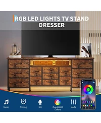 gaomon 70" Dresser Tv Stand with 13 Fabric Drawers for 65-80" TVs, Entertainment Center Led Lights and Power Outlets