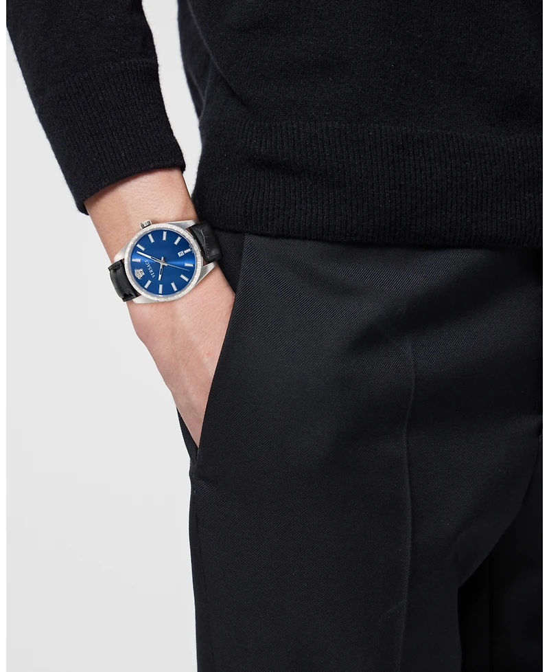 Versace Men's Millenyium Black Calf Leather Strap Watch 40mm
