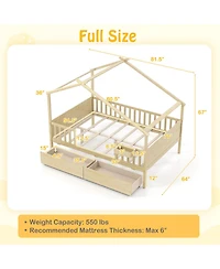 Slickblue Kids Full House Bed Frame with Roof and Safety Rails