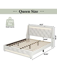 Lucky One Bed Frame with Led Lights, Upholstered Bed Frame with Charging Station