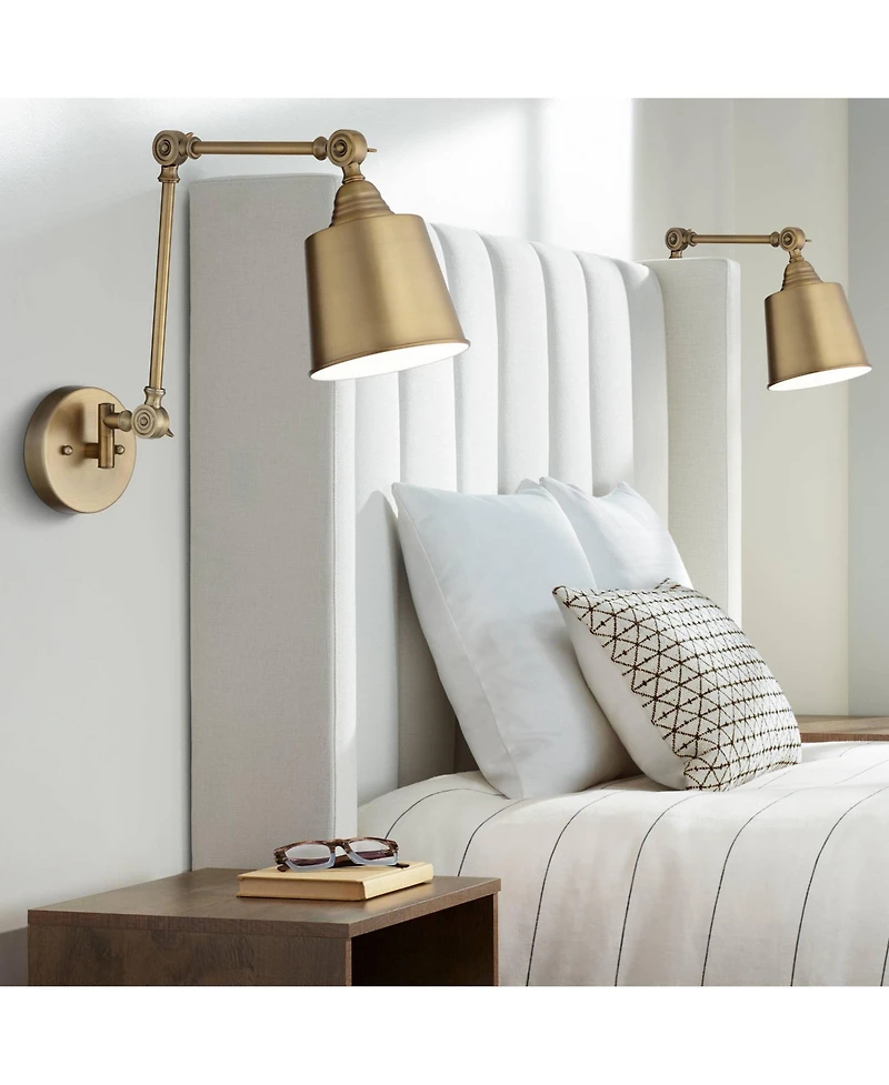 360 Lighting Mendes Modern Wall Lamps Set of 2 Brass Gold Hardwire 5 3/4" Light Fixture Adjustable Cone Shade for Bedroom Reading Living Room Hallway