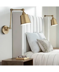 360 Lighting Mendes Modern Wall Lamps Set of 2 Brass Gold Hardwire 5 3/4" Light Fixture Adjustable Cone Shade for Bedroom Reading Living Room Hallway