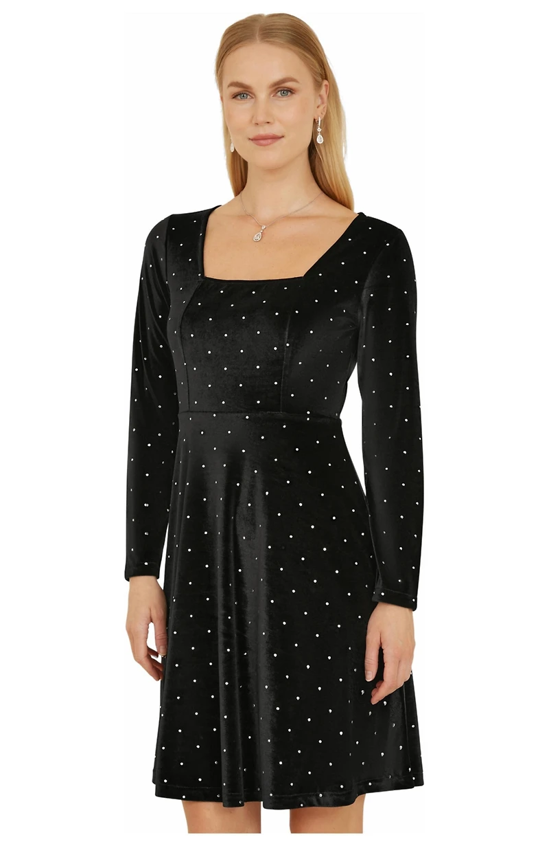 Yumi Women's Diamante Long-Sleeve Skater Dress