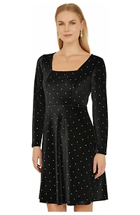 Yumi Women's Diamante Long-Sleeve Skater Dress