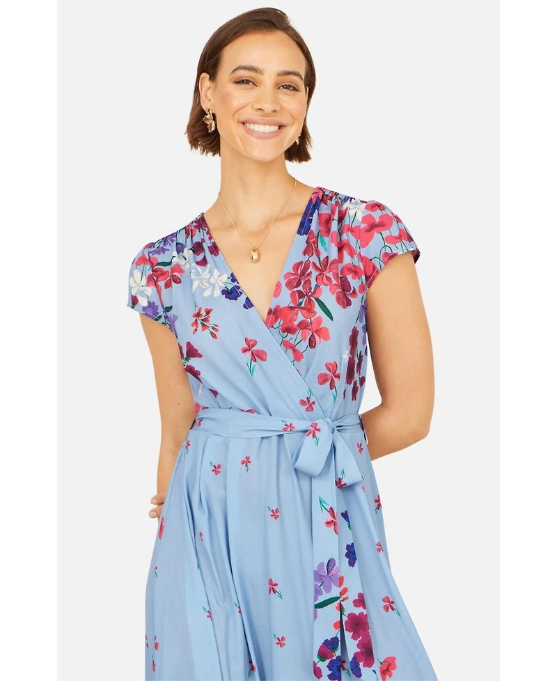 Yumi Women's Floral Mirror Dip Hem Wrap Dress