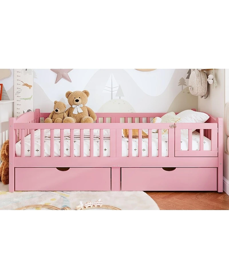 Streamdale Furniture Platform Bed with Storage and Guardrails