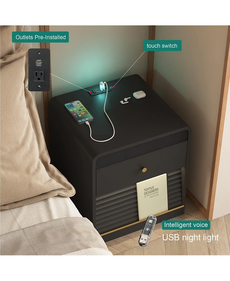 Streamdale Furniture Smart Nightstand Charging, Light and Storage