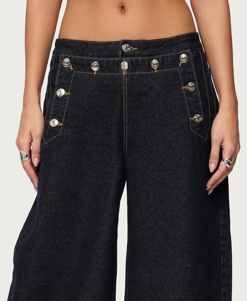 Edikted Women's Frida Buttoned Low Rise Baggy Jeans