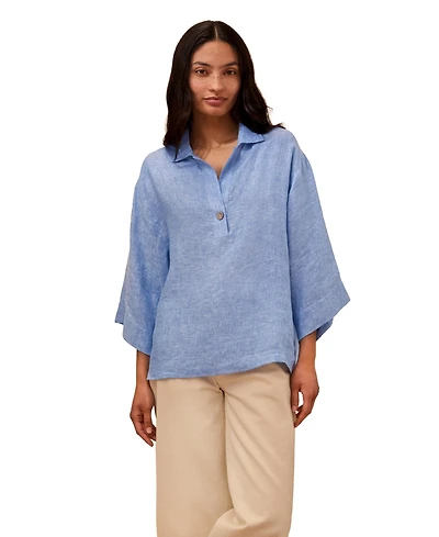 Celtic & Co. Women's Collared Popover Linen Blouse