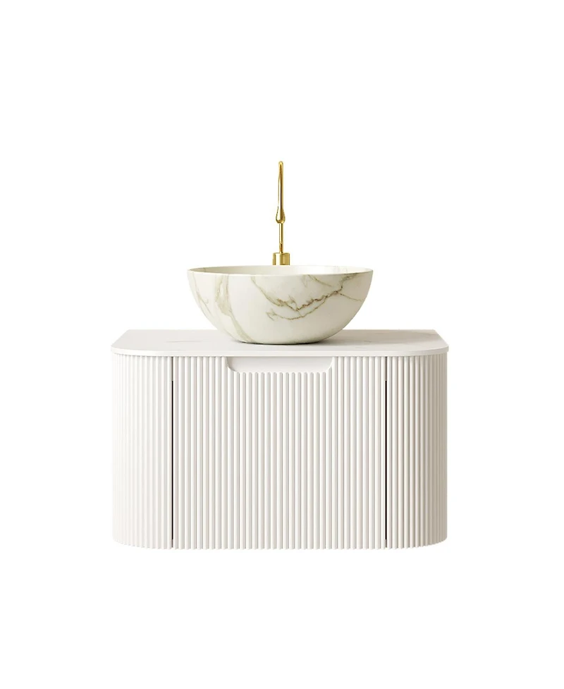 Sillysis Wall Mounted Bathroom Vanity, Matte Bowl Ceramic Basin, Sintered Stone Top