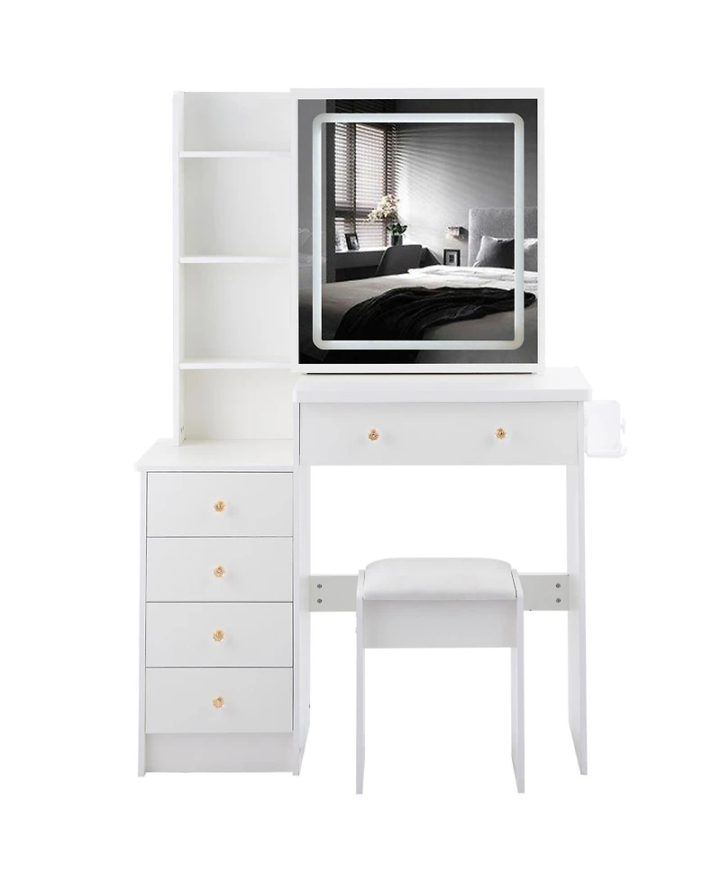 Streamdale Furniture 37 inches Vanity Table Stool, Led Mirror, 2AC, 2USB, Hair Dryer Stand