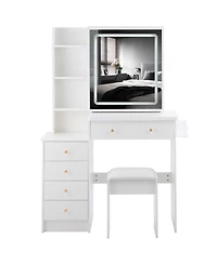 Streamdale Furniture 37 inches Vanity Table Stool, Led Mirror, 2AC, 2USB, Hair Dryer Stand