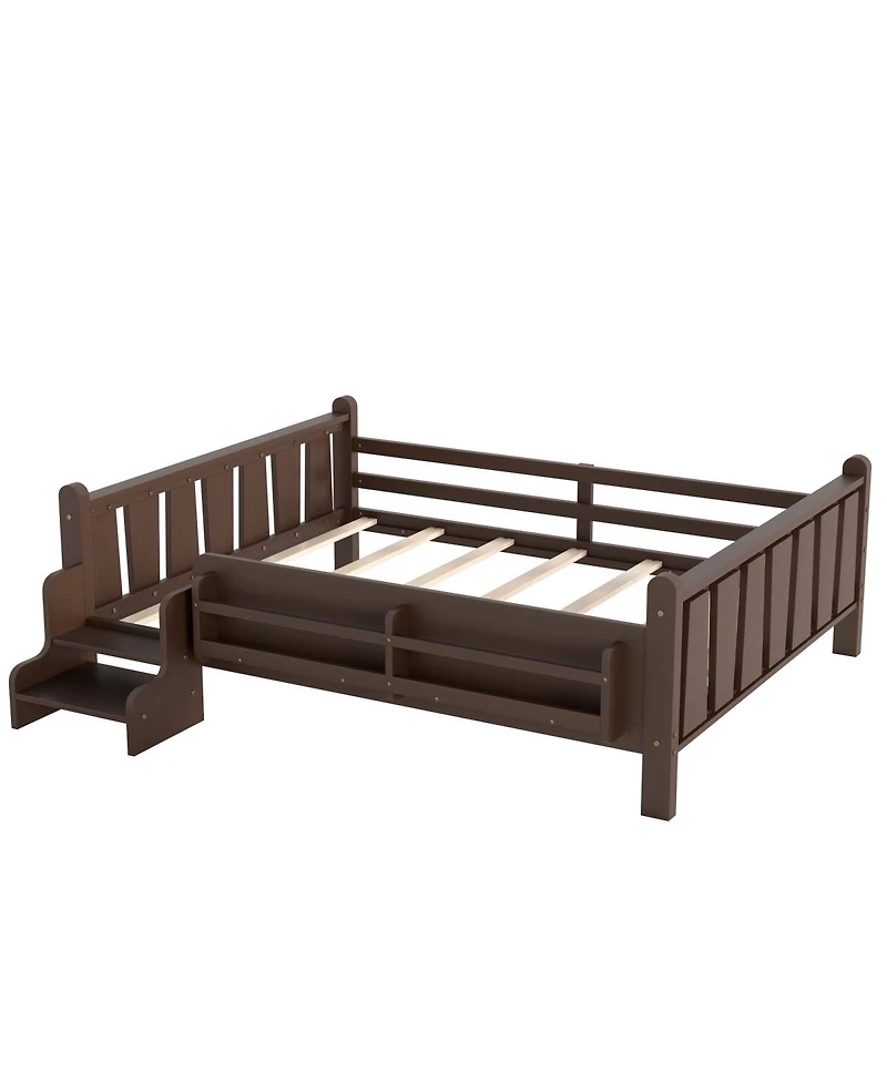 Streamdale Furniture Wood Floor Bed w/ Storage, Stairs and Rails
