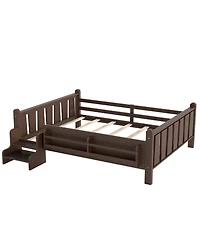 Streamdale Furniture Wood Floor Bed w/ Storage, Stairs and Rails