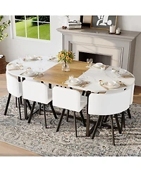Streamdale Furniture 8-Seat Faux Marble Dining Set with 8 Pu Chairs